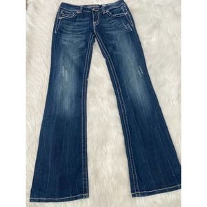 Miss Me Boot Cut Jeans Sz 28 Bling Fleur De Lis Dark Wash Crystal Embellished